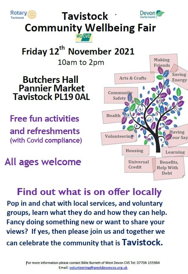 REPORT on Tavistock Community Wellbeing Fair, 10am – 2pm, Friday 12 November 2021 in Butchers Hall, Tavistock
