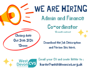 West devon CVS is Hiring an admin and Finance co-ordinator